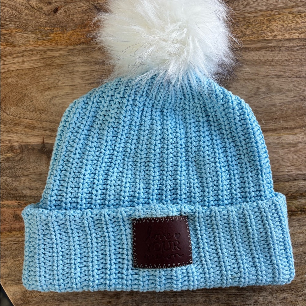 Love Your Melon Light Blue Beanie with White Pom-Pom